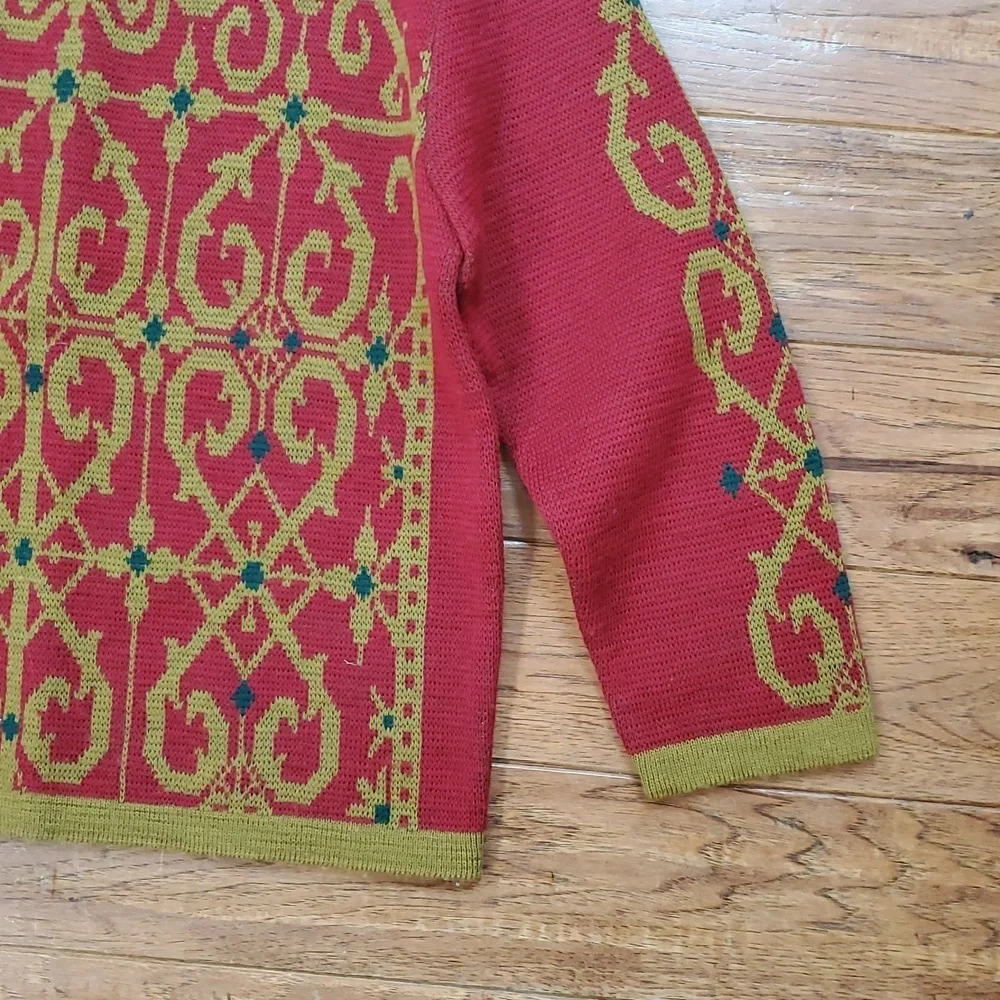 American Bazaar Red and Gold Patterned Sweater - Picture 2 of 4